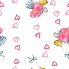 Seamless pattern of watercolor heart on a white background for prints on fabric, paper, clothes