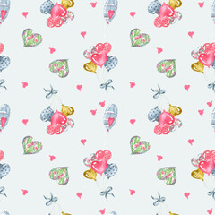 Seamless pattern of watercolor heart on a white background for prints on fabric, paper, clothes
