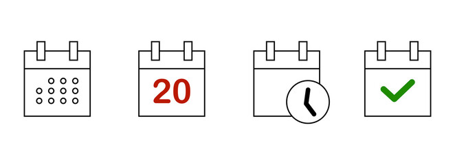 Calendar Icon collection. Set of calendar symbols. 