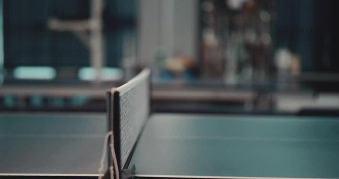 Table tennis table during the match game. One ball jump in table tennis table