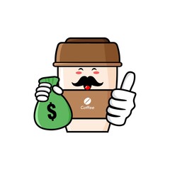 cute coffee cup cartoon mascot character funny expression