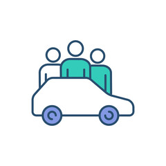 Car sharing RGB color icon. Efficient vehicle utilization. Carpooling. Sharing journey to work. Burning less fuel. Financial savings. Health-damaging emissions reduction. Isolated vector illustration