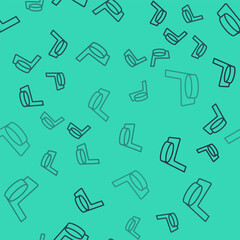 Black line Ice hockey stick and puck icon isolated seamless pattern on green background. Vector.