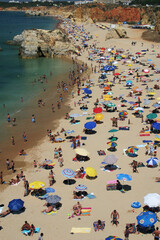 Vertical view of beach in the Algarve area of Portugal on fine day