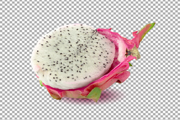 Sliced of Dragon Fruit or Pitaya isolated on alpha background with clipping path
