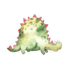 cute dinosaur green  color, cute baby watercolor illustration