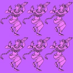 Kalamkari Indian traditional art on linen fabrics. Gopika or Lord's lady servants are drawn in different backgrounds. for textile printing, logo, wallpaper