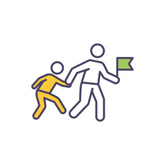 Traditional mentoring RGB color icon. Sharing knowledge, experience and ideas. Combination younger employee with executive team member. Supportive learning relationship. Isolated vector illustration