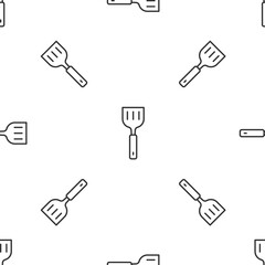 Grey line Spatula icon isolated seamless pattern on white background. Kitchen spatula icon. BBQ spatula sign. Barbecue and grill tool. Vector.