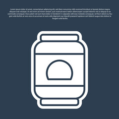 Blue line Beer can icon isolated on blue background. Vector.