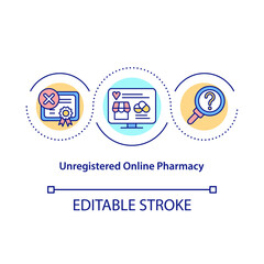 Unregistered online pharmacy concept icon. Sell medicament without permit. Illegal internet business idea thin line illustration. Vector isolated outline RGB color drawing. Editable stroke