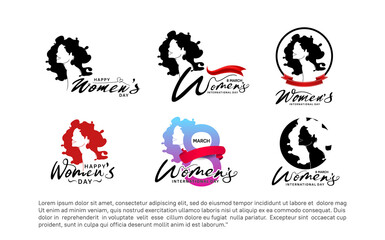 women day vector logo design set with woman silhouette isolated on white background