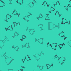 Black line Holy grail or chalice icon isolated seamless pattern on green background. Christian chalice. Christianity icon. Vector.