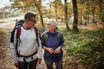 Senior couple walking in nature