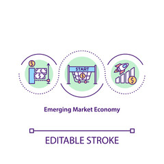 Emerging market economy concept icon. Pricing of goods and services guided by citizens and businesses. Covid idea thin line illustration. Vector isolated outline RGB color drawing. Editable stroke