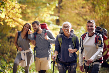 Group of people hiking in nature
