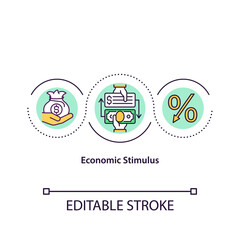 Economic stimulus concept icon. Encourage sector economic activity by engaging in financial policy. Pandemia idea thin line illustration. Vector isolated outline RGB color drawing. Editable stroke