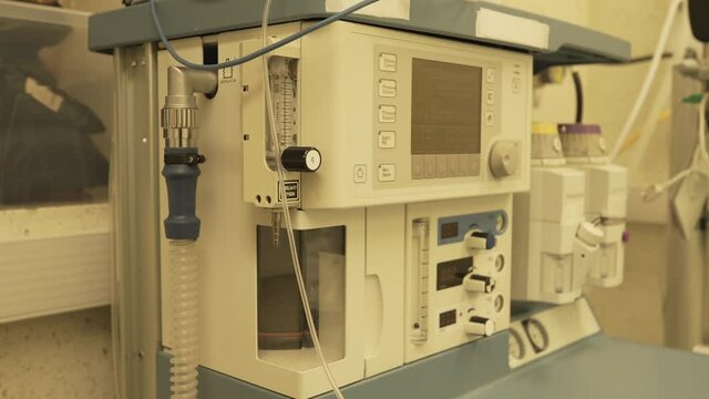 Close view of anaesthethic workstation in medical hospital during covid-19 pandemia