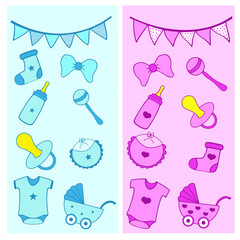 vector set of baby things for girl and boy