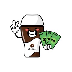 cute coffe cup cartoon mascot character funny expression