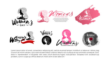 women day vector logo design set with woman silhouette isolated on white background
