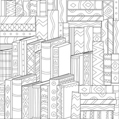stacks of books with vintage book covers for your coloring page