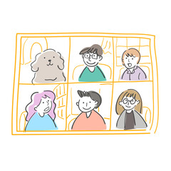 Cartoon type: Video conference screen for 6 people