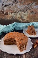 Cinnamon chocolate carrot cake with date banana almond butter glaze. Vegan gluten free 