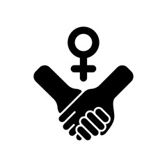 Girl power black glyph icon. Struggle for women rights. Women cooperation. Motivation quote. Woman empowerment movement. Silhouette symbol on white space. Vector isolated illustration