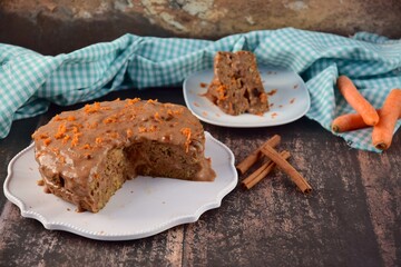 Cinnamon chocolate carrot cake with date banana almond butter glaze. Vegan gluten free 