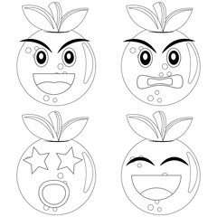 Illustration vector graphic cartoon character coloring book of various expressions of orange fruit