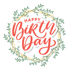 Beautiful happy birthday greeting card with flowers and bird. Vector party invitation with floral elements.