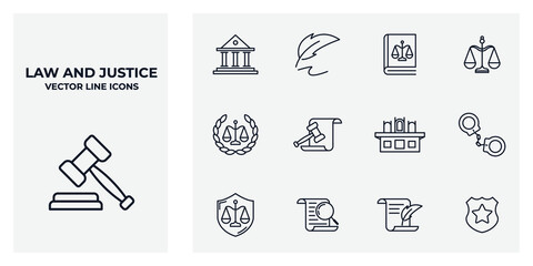 Set of law and justice icon. Court Lawyer pack symbol template for graphic and web design collection logo vector illustration