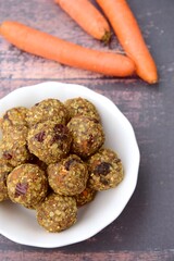 Carrot raisin oat breakfast energy balls