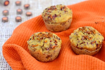 Purple carrot muffins with flax seeds