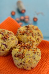 Purple carrot muffins with flax seeds