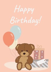 teddy bear with gift box greeting card