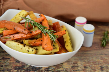 Roasted carrot and parsnip with rosemary