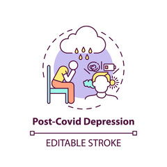 Post-covid depression concept icon. Mental health issue idea thin line illustration. Post-traumatic stress disorder. Effects of disease.Vector isolated outline RGB color drawing. Editable stroke
