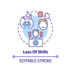 Loss of skills concept icon. Unemployment increases idea thin line illustration. Unemployed employees losing experience. Global crisis. Vector isolated outline RGB color drawing. Editable stroke