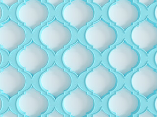 Moroccan, Arabic 3d ornamental pattern. Islamic window pattern with grid mosaic. Traditional abstract muslim background. 3d rendering illustration.