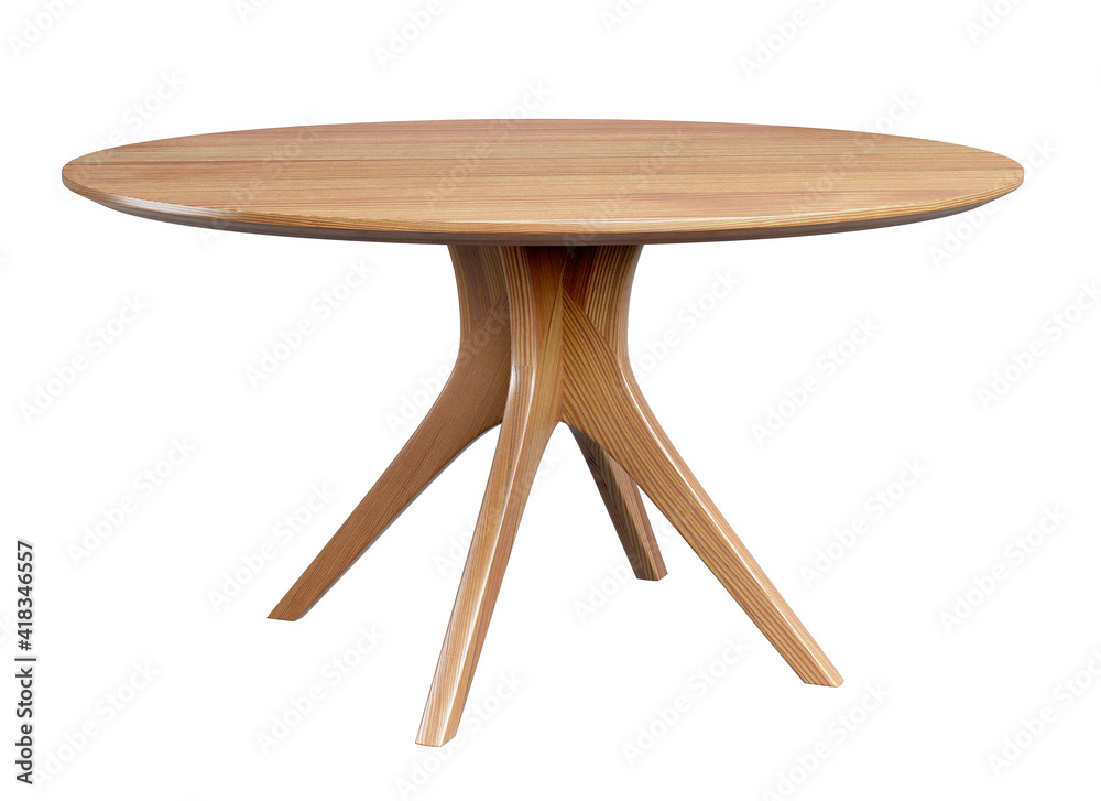 Poster round wooden retro table. dining table isolated on white background. clipping path included. 3d rend