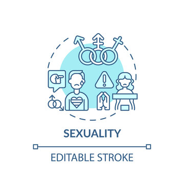 Sexuality turquoise concept icon. LGBTQ people discrimination. Sexual orientation. Religious issues idea thin line illustration. Vector isolated outline RGB color drawing. Editable stroke