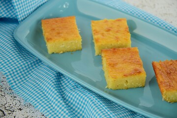 Traditional baked sweet coconut cassava cake