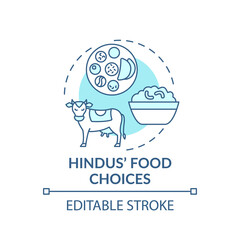Hindu food choice turquoise concept icon. Holy animal, no cow meat. Indian culture. Religious traditions idea thin line illustration. Vector isolated outline RGB color drawing. Editable stroke