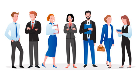 Obraz premium Business office worker people set, happy businessman and businesswoman standing, smiling