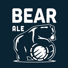 Emblem of brewery bear with wood barrel of craft brewing beer for bar or pab
