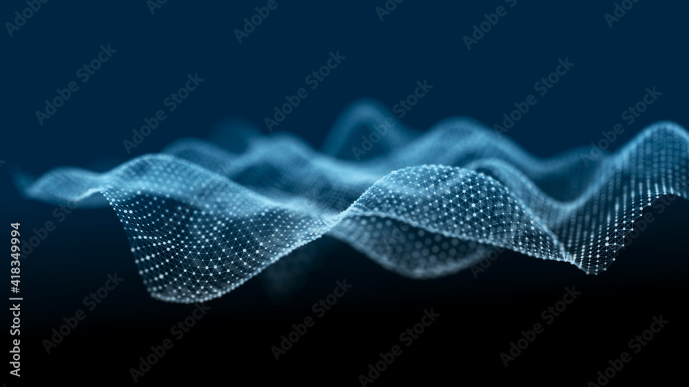 Poster Abstract technology stream background. Digital dynamic wave. Network connection structure. 3D rendering.