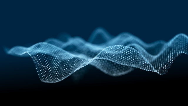 Abstract technology stream background. Digital dynamic wave. Network connection structure. 3D rendering.