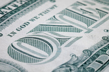 Close-up detail of a dollar bill banknote. Business background and finance